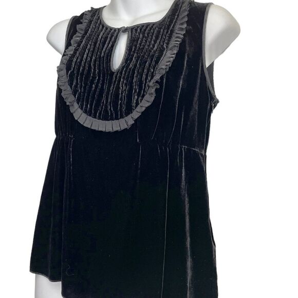 J Crew Black Velvet Ruffle Sleeveless Smocked Top Y2K - Picture 7 of 12